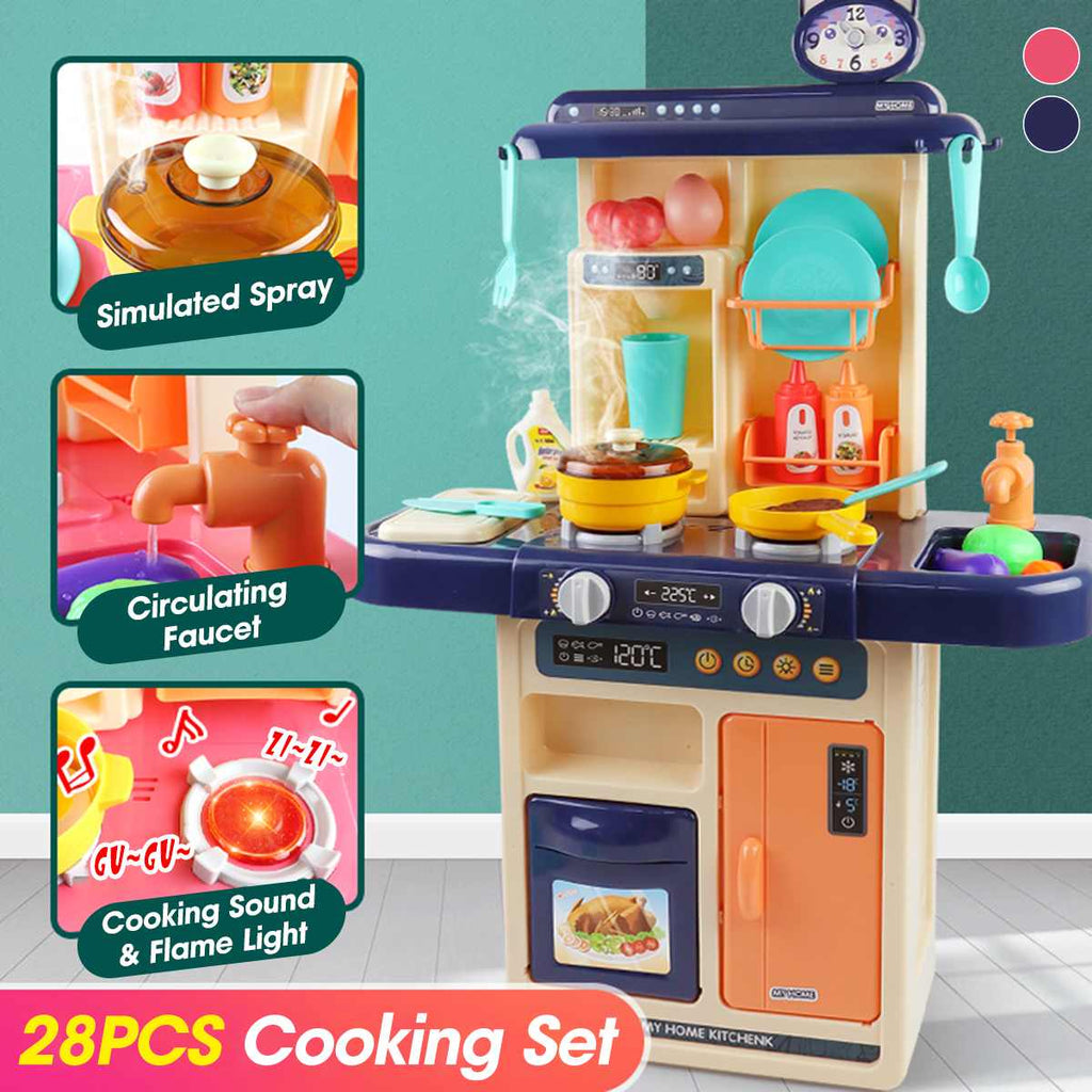 Simulation Kitchen Set Pretend Play Chef Cooking  Miniature Food Mini Cookware Spray Light Toy - nanasepiphany