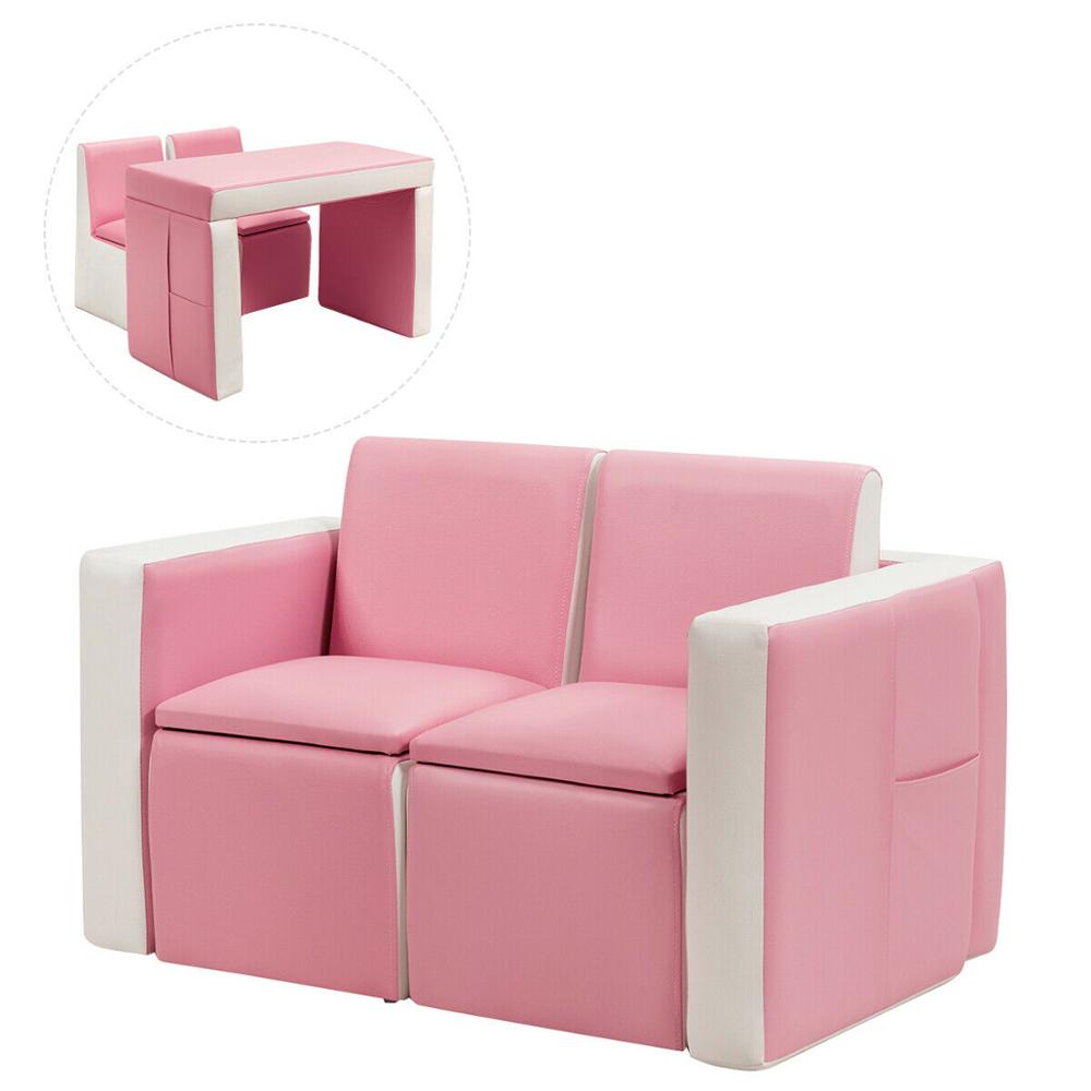 Multi-functional Kids Sofa Table Chair Set 2 Seat Couch Furniture W/Storage Box - nanasepiphany