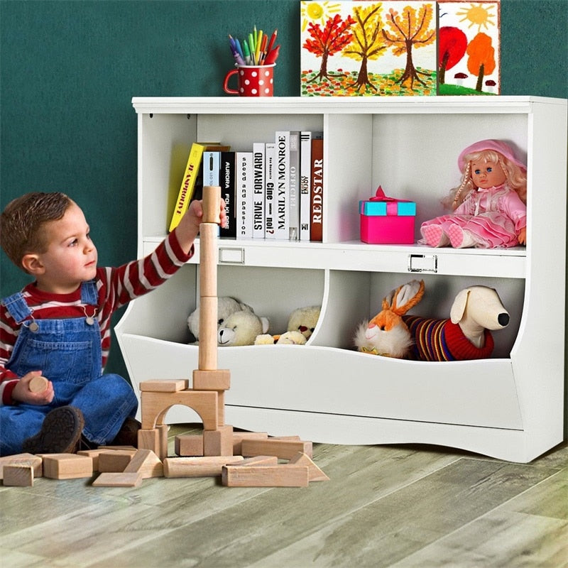 Children Storage White Bookcase Toy Organizer Solid Wood Lightweight Elegant Design Multifunctional usage - nanasepiphany