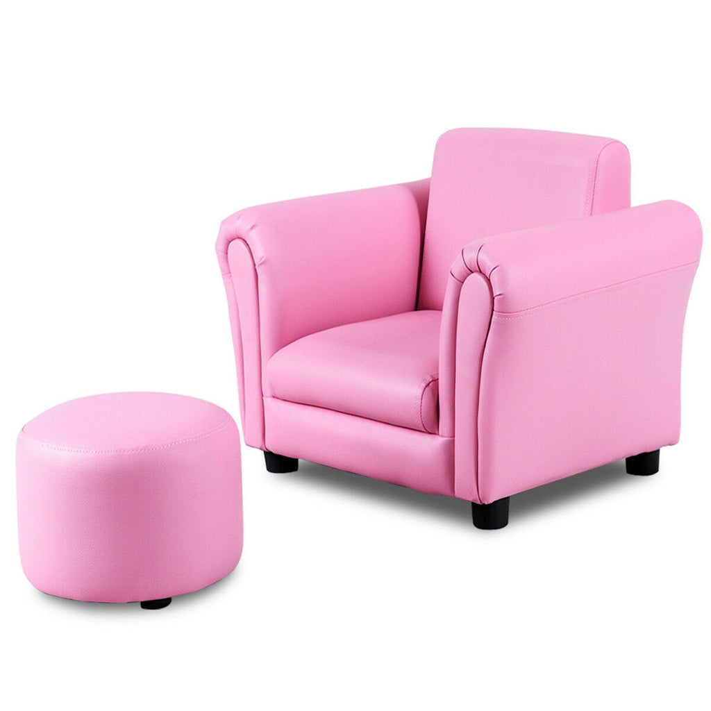 Costway Pink Kids Sofa Armrest Chair w/ Ottoman - nanasepiphany