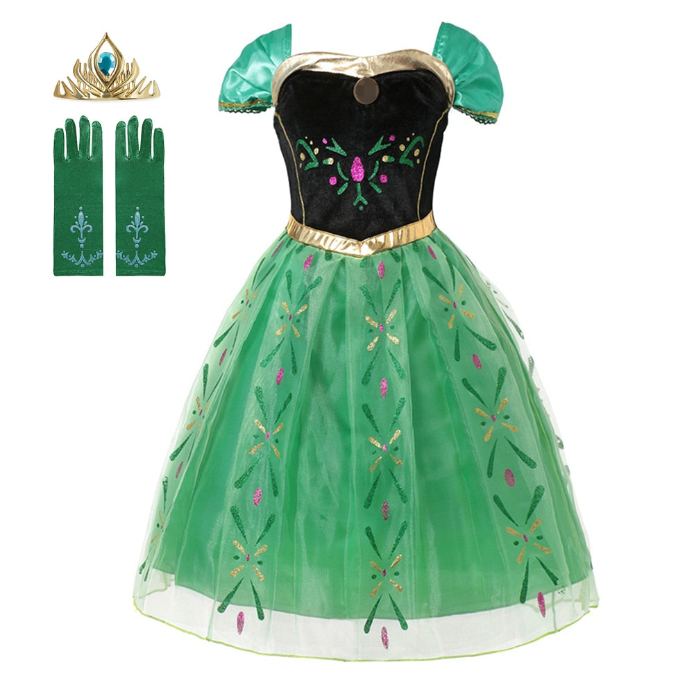 play Anna Dress up Kids Party Costume Outfits Short Sleeve Floral Mesh Dress - nanasepiphany