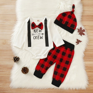 Open image in slideshow, Cute 3PCS Set Newborn Baby Boy Lovely bowtie Cotton Bodysuit Tops Long Pants Hat - nanasepiphany
