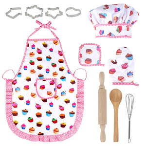 Open image in slideshow, Kids Cooking Baking Set with apron and chef hat - nanasepiphany
