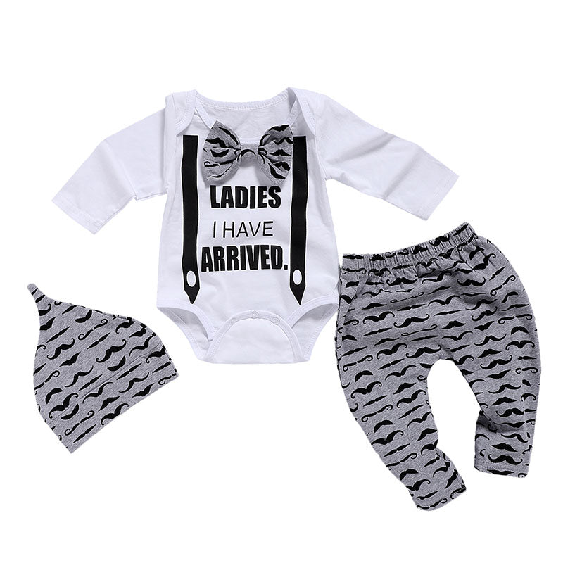 Newborn Set 3Pcs Bow Tie Infant  0-18 Months Moustache Print Cute Long Sleeve - nanasepiphany