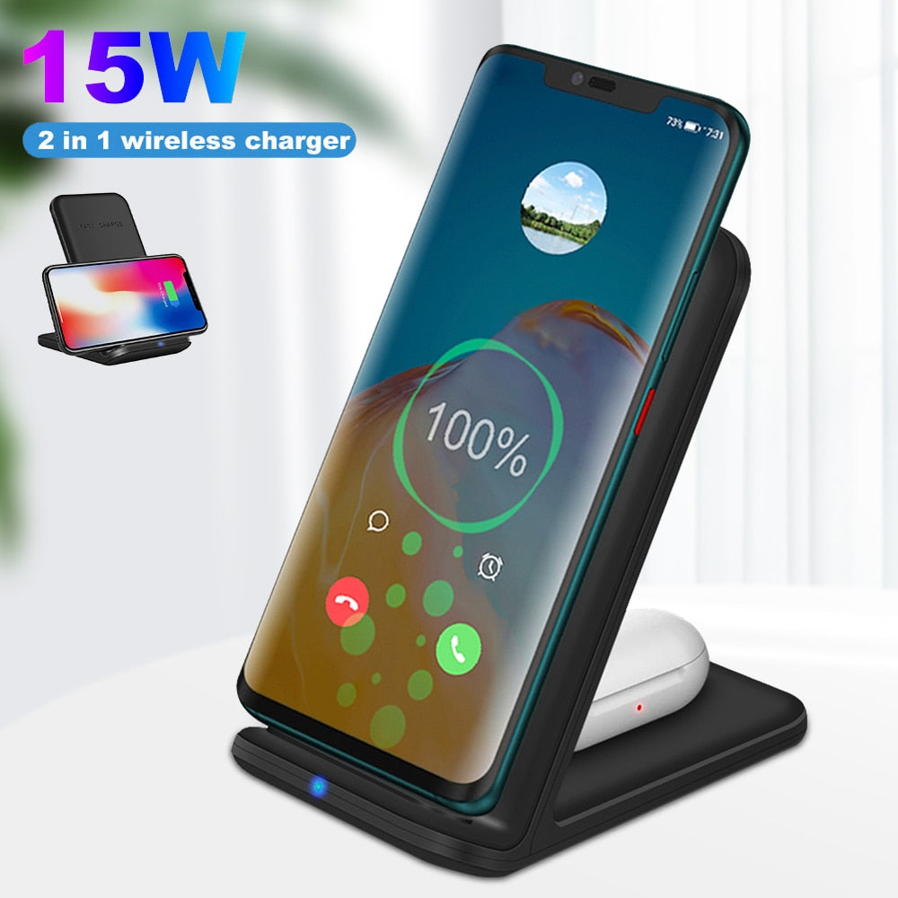 15W Qi Wireless Charger Stand For iPhone 12 Mini 11 Pro XS MAX XR X 8 Samsung S20 S10 Fast Charging Dock Station - nanasepiphany