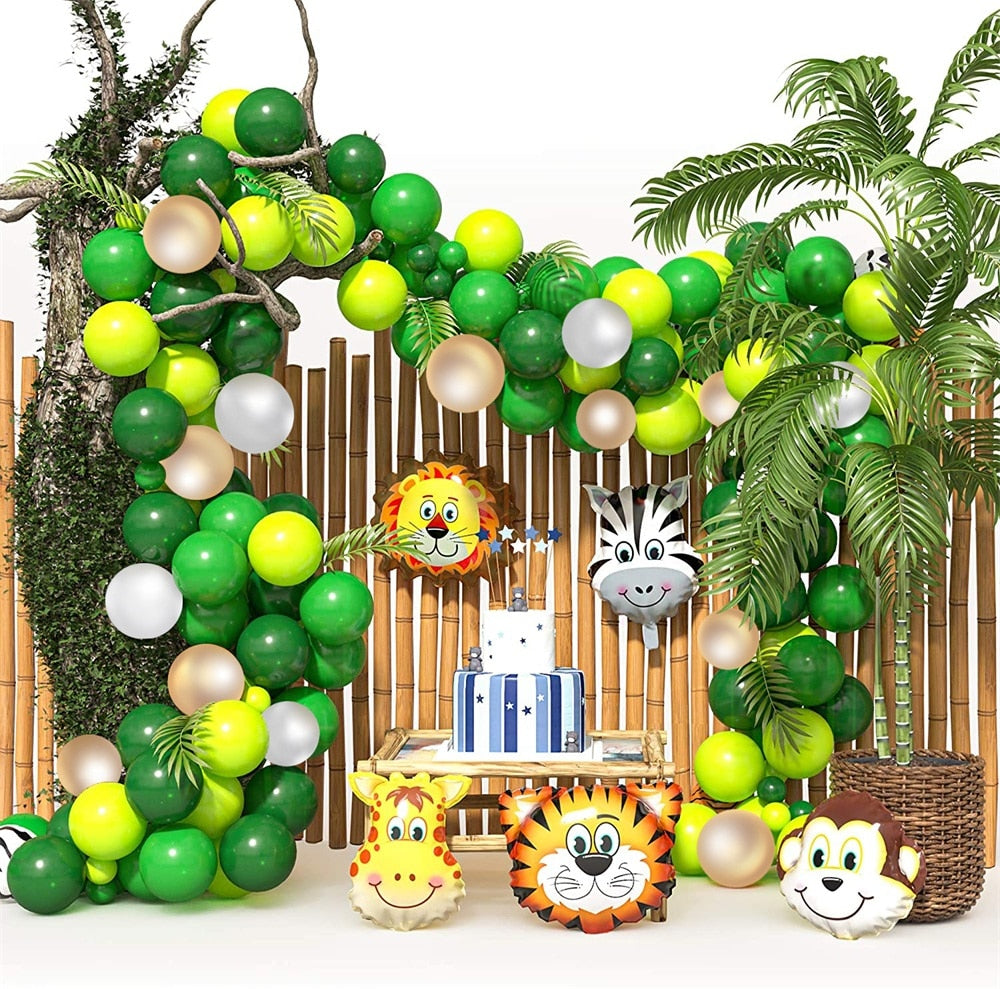 144pcs Safari Animal Balloons Garland Kit and Theme Party Supplies Favors - nanasepiphany